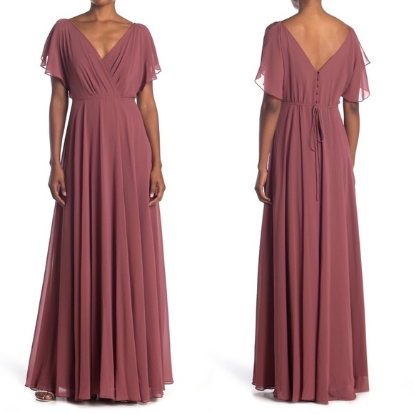 Jenny Yoo Dresses & Skirts - Jenny Yoo Cassie Flutter Sleeve Chiffon Gown